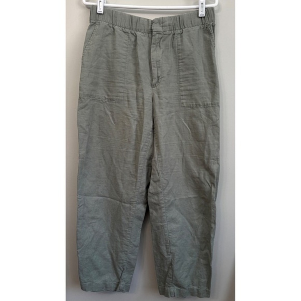 GAP Linen Blend Pants M Womens Green Elastic Waist Utility Pull On Casual